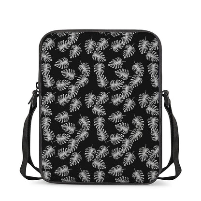 Black And White Monstera Pattern Print Rectangular Crossbody Bag