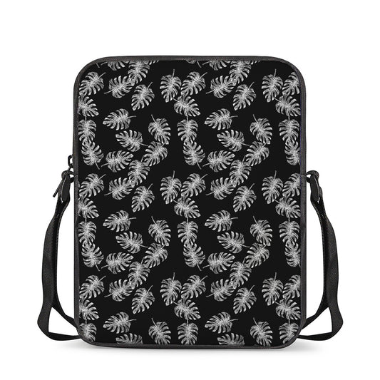 Black And White Monstera Pattern Print Rectangular Crossbody Bag