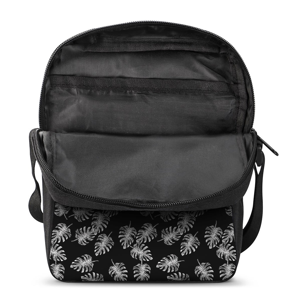 Black And White Monstera Pattern Print Rectangular Crossbody Bag