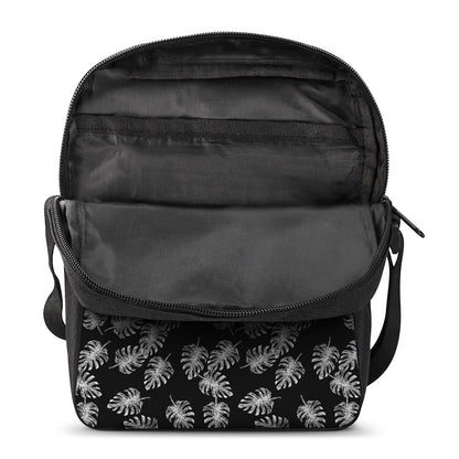 Black And White Monstera Pattern Print Rectangular Crossbody Bag
