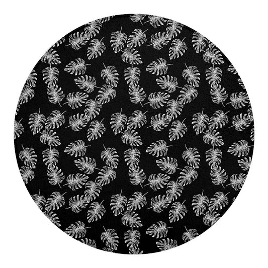 Black And White Monstera Pattern Print Round Blanket