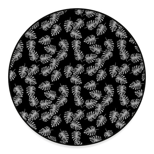 Black And White Monstera Pattern Print Round Floor Mat