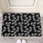 Black And White Monstera Pattern Print Rubber Doormat
