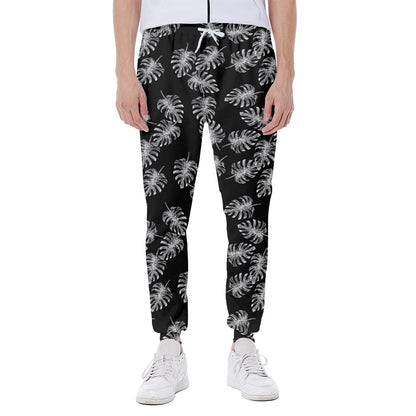 Black And White Monstera Pattern Print Scuba Joggers