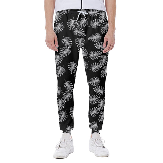 Black And White Monstera Pattern Print Scuba Joggers