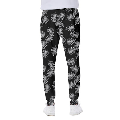 Black And White Monstera Pattern Print Scuba Joggers