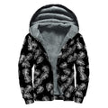 Black And White Monstera Pattern Print Sherpa Lined Zip Up Hoodie