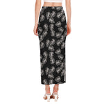 Black And White Monstera Pattern Print Side Slit Maxi Skirt