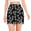 Black And White Monstera Pattern Print Side Slit Mini Skirt