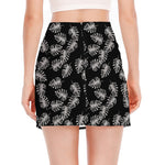 Black And White Monstera Pattern Print Side Slit Mini Skirt