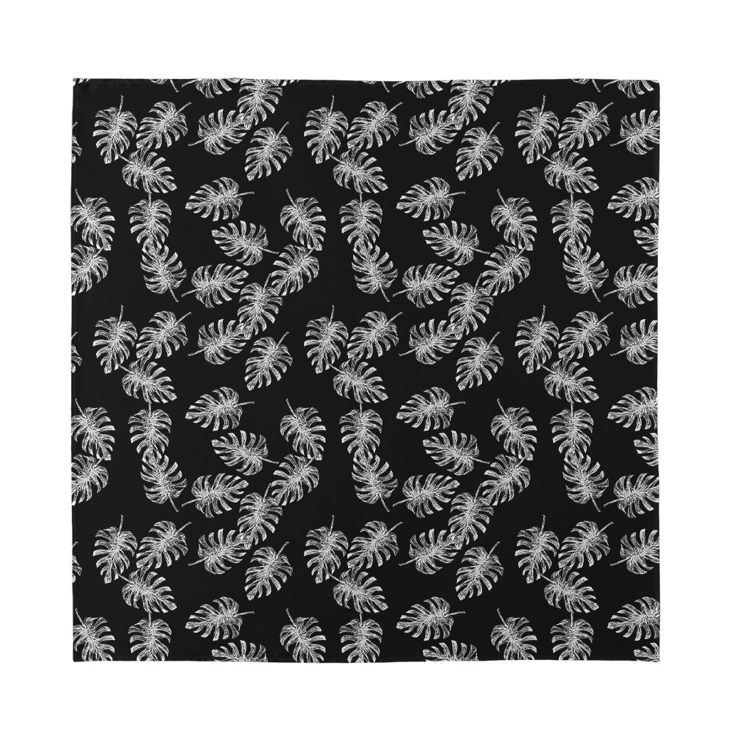 Black And White Monstera Pattern Print Silk Bandana