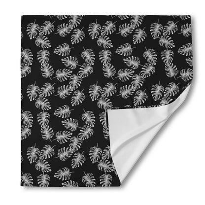 Black And White Monstera Pattern Print Silk Bandana