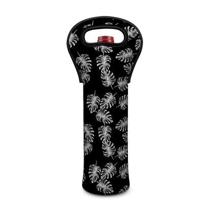 Black And White Monstera Pattern Print Single Neoprene Wine Tote