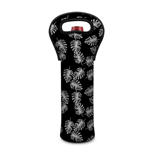 Black And White Monstera Pattern Print Single Neoprene Wine Tote