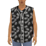 Black And White Monstera Pattern Print Sleeveless Baseball Jersey