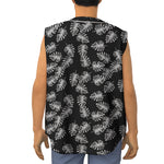 Black And White Monstera Pattern Print Sleeveless Baseball Jersey