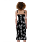 Black And White Monstera Pattern Print Slim Fit Midi Cami Dress