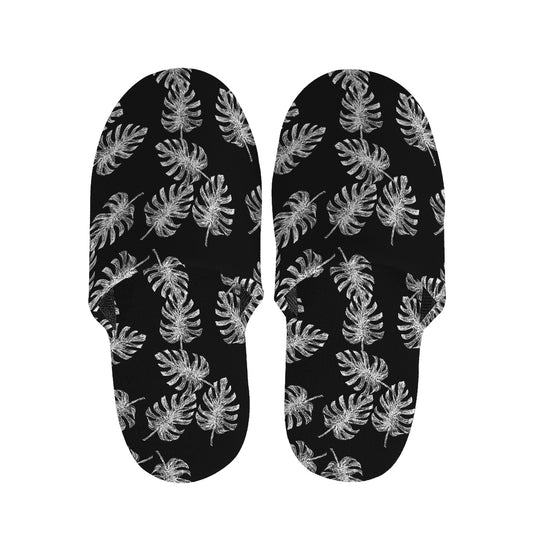 Black And White Monstera Pattern Print Slippers