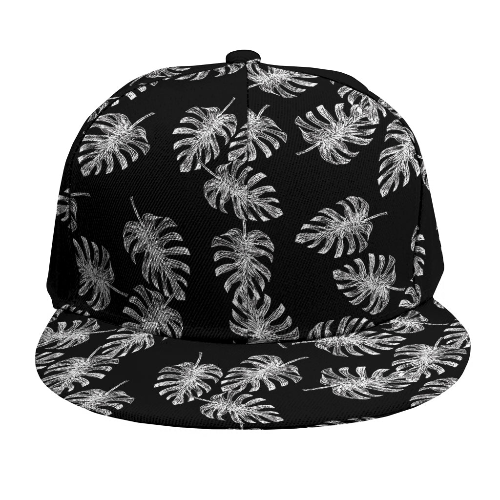 Black And White Monstera Pattern Print Snapback Cap