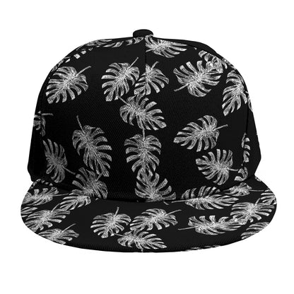 Black And White Monstera Pattern Print Snapback Cap