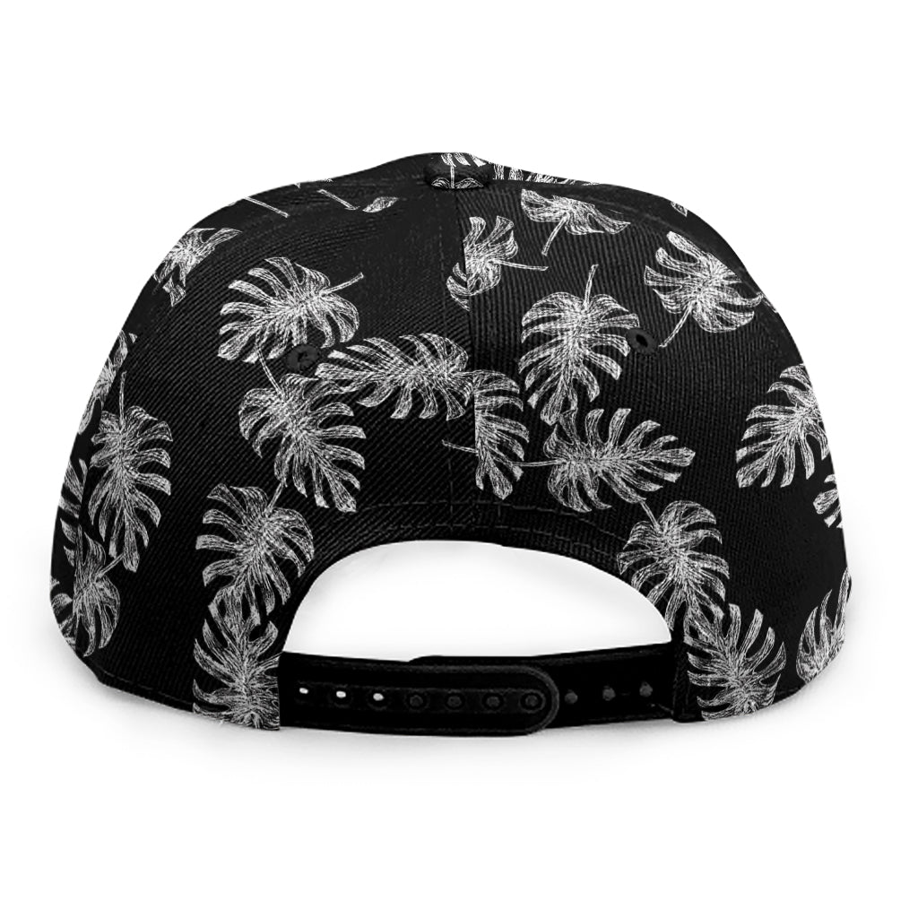 Black And White Monstera Pattern Print Snapback Cap
