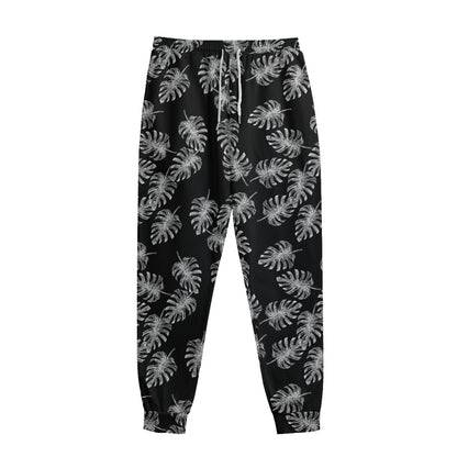 Black And White Monstera Pattern Print Sweatpants