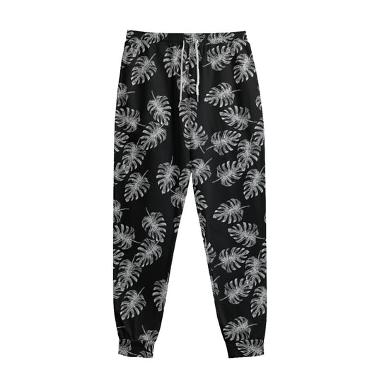 Black And White Monstera Pattern Print Sweatpants
