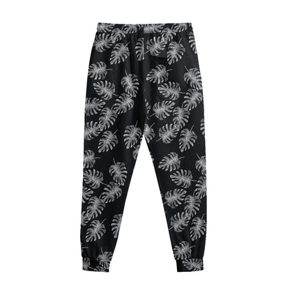 Black And White Monstera Pattern Print Sweatpants