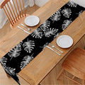 Black And White Monstera Pattern Print Table Runner