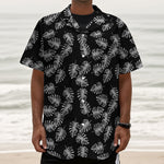 Black And White Monstera Pattern Print Textured Short Sleeve Shirt