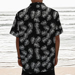 Black And White Monstera Pattern Print Textured Short Sleeve Shirt