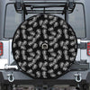 Black And White Monstera Pattern Print Tire Cover With Camera Hole