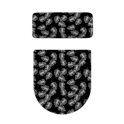 Black And White Monstera Pattern Print Toilet Lid And Tank Cover Set