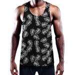 Black And White Monstera Pattern Print Training Tank Top
