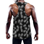 Black And White Monstera Pattern Print Training Tank Top