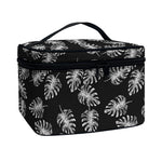 Black And White Monstera Pattern Print Travel Makeup Bag