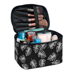 Black And White Monstera Pattern Print Travel Makeup Bag