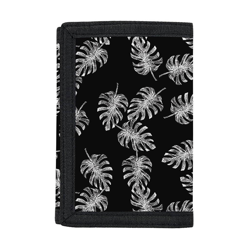 Black And White Monstera Pattern Print Trifold Wallet