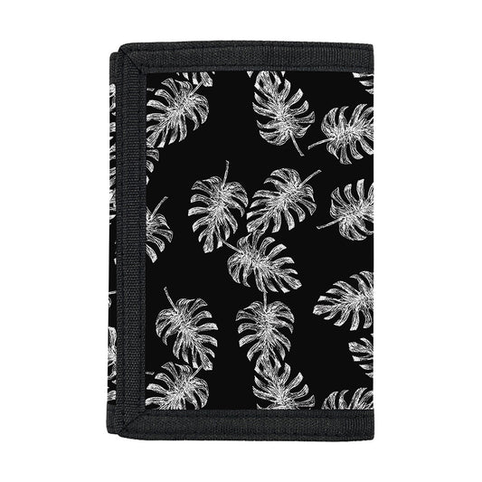 Black And White Monstera Pattern Print Trifold Wallet