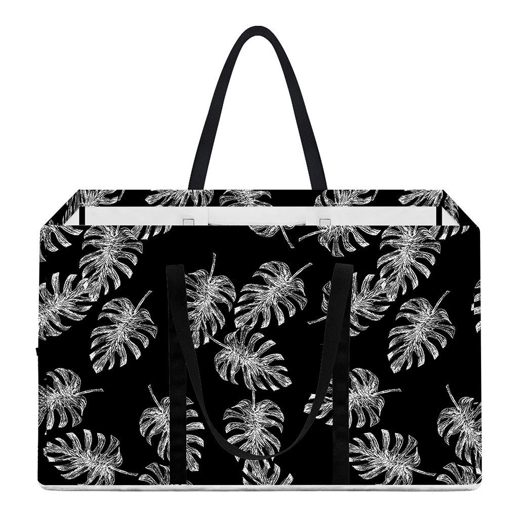 Black And White Monstera Pattern Print Utility Tote Bag