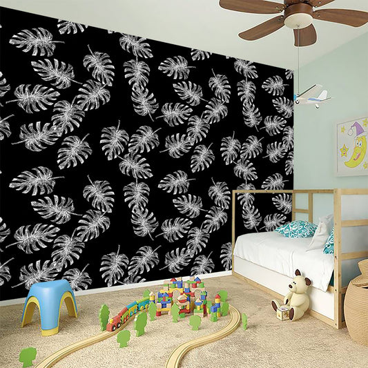 Black And White Monstera Pattern Print Wall Sticker
