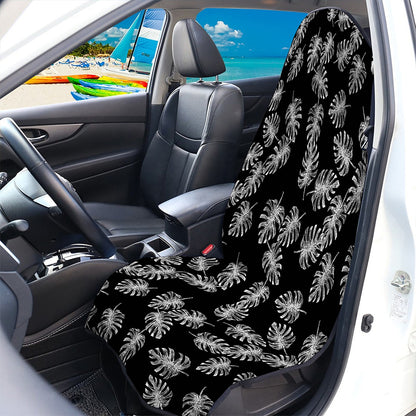 Black And White Monstera Pattern Print Waterproof Car Seat Cover