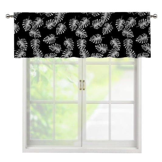 Black And White Monstera Pattern Print Window Valance