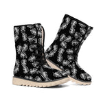Black And White Monstera Pattern Print Winter Boots