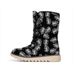 Black And White Monstera Pattern Print Winter Boots