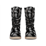 Black And White Monstera Pattern Print Winter Boots