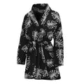 Black And White Monstera Pattern Print Women's Bathrobe