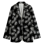 Black And White Monstera Pattern Print Women's Blazer