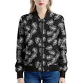 Black And White Monstera Pattern Print Women's Bomber Jacket