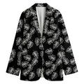 Black And White Monstera Pattern Print Women's Cotton Blazer